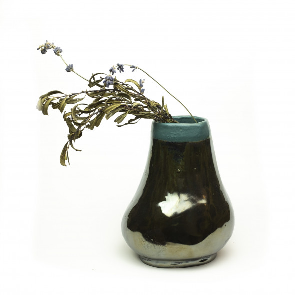 Keraminė vaza tamsiai rudos ir turkio mėlio spalvos